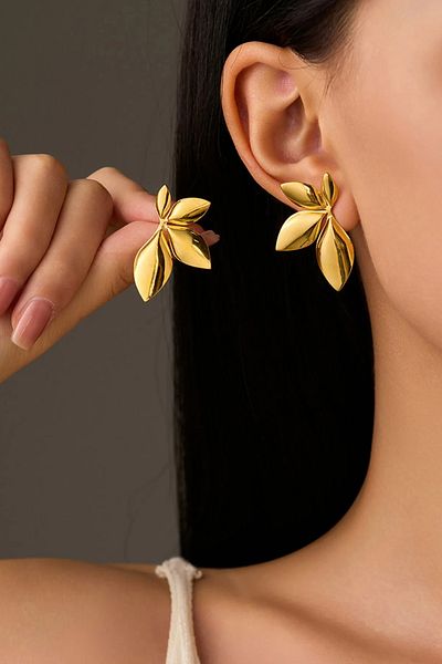 The Collection Tarnish Free Steel 4 Leaf Flower Earrings