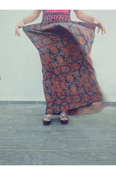 hoaryage Ελαστική μέση Ζωντανή πολύχρωμη μοτίβο βισκόζης ύφασμα μάξι φούστα μεγέθους 38 100 κιλά