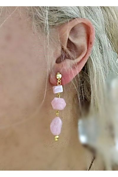 mos&more Gold Pink Dangle Women's Earrings