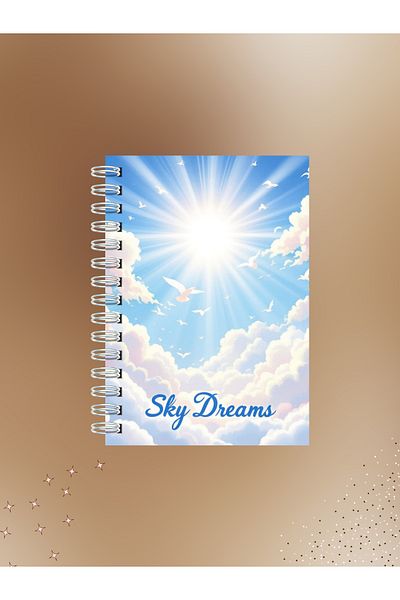 Ez&Tu Stıcker Sky Dreams – دفتر ملاحظات حلزوني بموضوع السحاب والشمس |   60 ورقة / 120 صفحة مسطرة