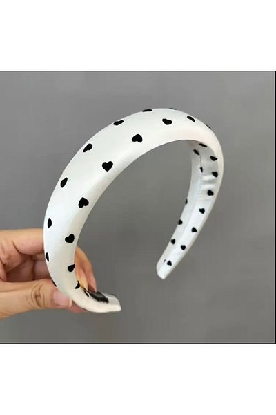 Accessories Hei White Black Heart Patterned Satin Thick Women's Accessory Daily Crown