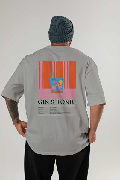 Ankhises Gin Tonic koktejlová série tričko s potiskem na zádech Oversize pro ...