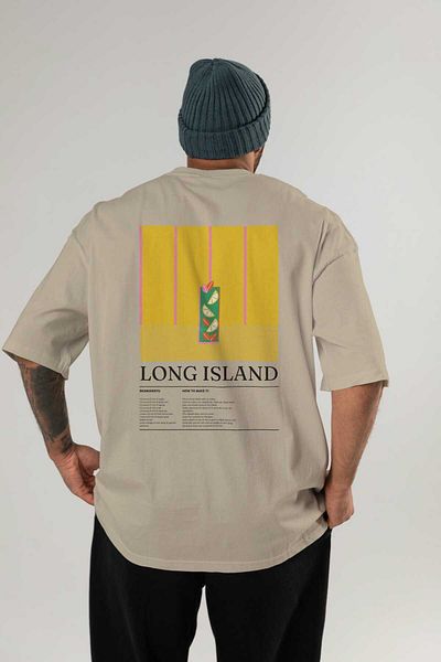 Ankhises Tricou oversize cu imprimeu pe spate din seria Long Island Cocktail Bărbați Femei Tricou cu decolteu 100% bumbac