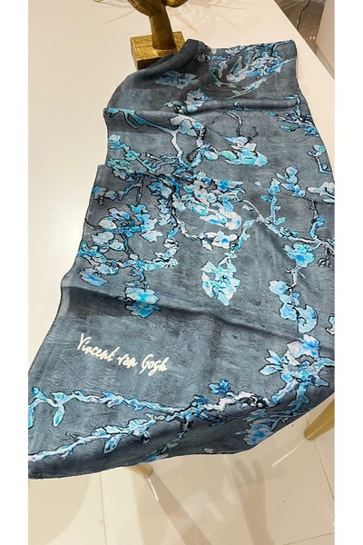 İpek Van Gogh Almond Tree Pomegranate Flower Voile Shawl