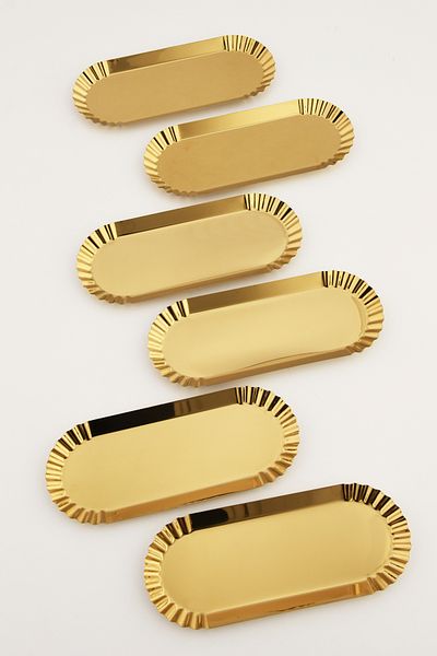AKSESUAR EVRENİ Davin Gold 6-Piece Decorative Stainless Oval Serrated Edges Special Presentation Tray