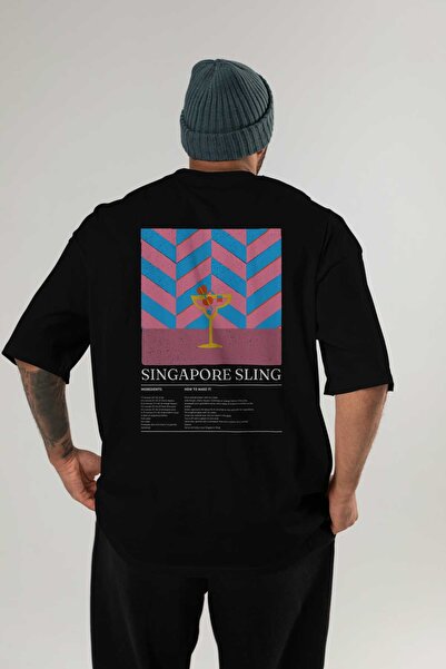 Ankhises Singapore Sling Cocktail Tricou oversize imprimat pe spate Bărbați Femei Tricou din bumbac cu decolteu