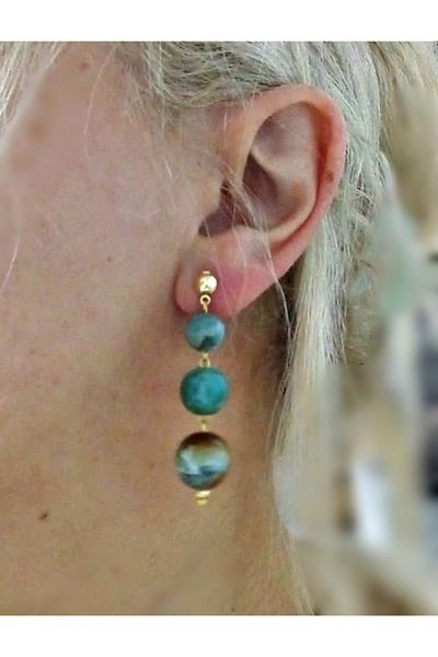 mos&more Gold Green Dangle Women's Earrings