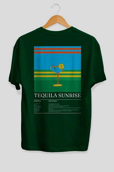 Ankhises Tequila Sunrise Cocktail Back Printed Oversize T-Shirt Men Women Cotton Crewneck Tshirt