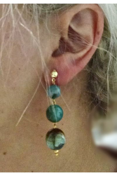 mos&more Gold Green Dangle Women's Earrings