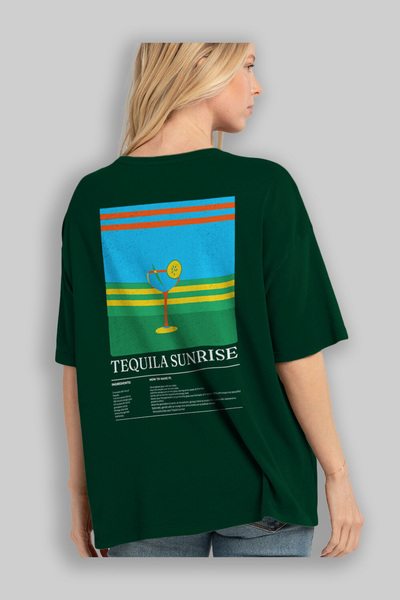 Ankhises Tequila Sunrise Cocktail Back Printed Oversize T-Shirt Men Women Cotton Crewneck Tshirt
