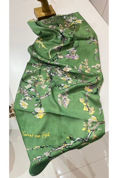 İpek Van Gogh Almond Tree Pomegranate Flower Voile Shawl