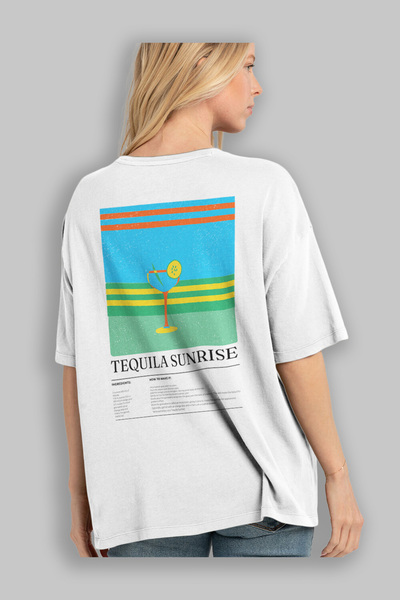 Ankhises Tequila Sunrise Cocktail Back Printed Oversize T-shirt Ανδρικό Γυναικείο Βαμβακερό μπλουζάκι με λαιμόκοψη