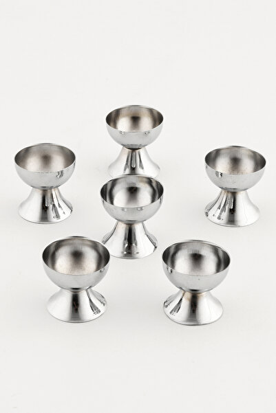 AKSESUAR EVRENİ Letiz Silver 6-Piece Breakfast Tables and Special Presentation Stainless Special Steel Premium Safe Egg Cup