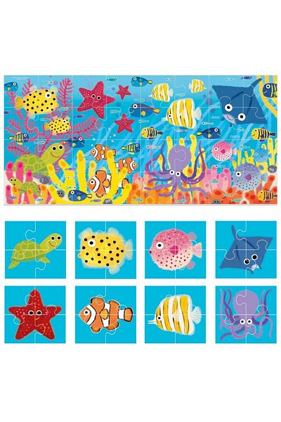 Headu - 8 in 1 Marine Animals Puzzle With Large Pieces Printed On Both Sides