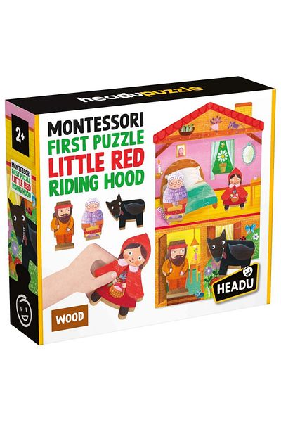 Headu - Montessori My First Little Red Riding Hood Puzzle Including 4 Wooden Shapes