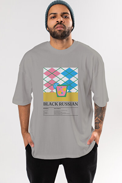 Ankhises تي شيرت أسود روسي كوكتيل مطبوع من الأمام مقاس كبير للرجال والنساء من...