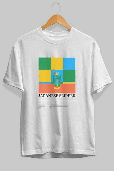 Ankhises Japanese Slipper Cocktail Front Printed Oversize T-Shirt Men Women Cotton Crewneck Tshirt