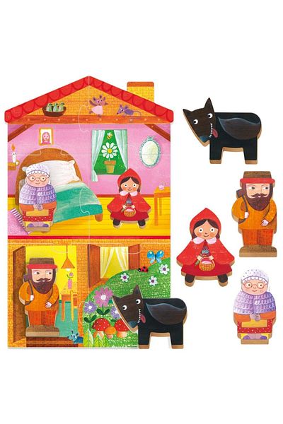 Headu - Montessori My First Little Red Riding Hood Puzzle Including 4 Wooden Shapes