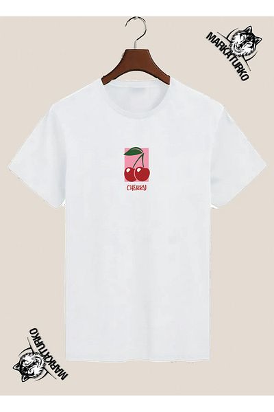 MarkaTurko Cherry Special Design Printed White Tshirt 412-25