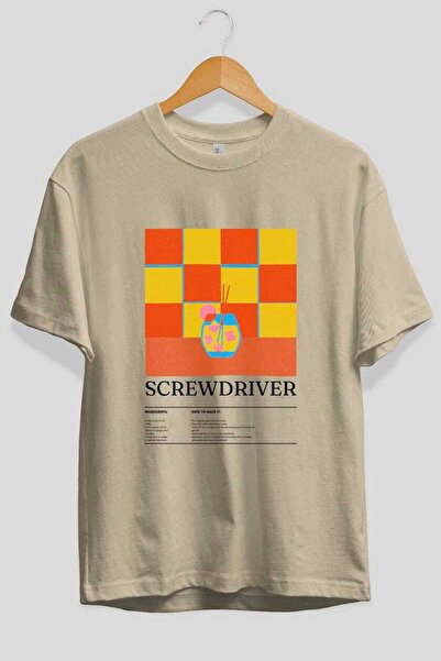 Ankhises Μπλουζάκι με μπουλόνι Cocktail μπροστά με στάμπα Oversize Ανδρικό Γυναικείο Βαμβακερό μπλουζάκι με λαιμόκοψη