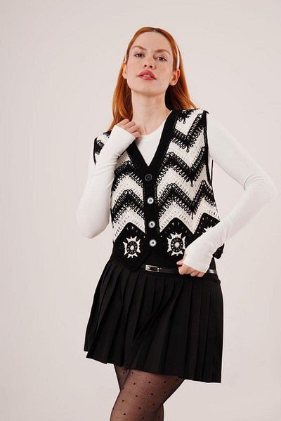 novafems Zigzag Transition Knitwear Knitted Black Vest