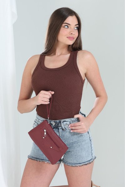 Aethel Burgundy Portfolio Bag with Front Zipper and Hand Strap