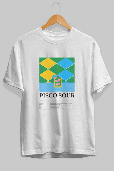 Ankhises Pisco Sour Cocktail Front Printed Oversize T-Shirt Men Women Cotton Crewneck Tshirt