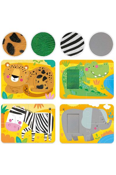 Headu - 4 Wild Animal Tactile Puzzles With Large Pieces For Children Over 2 Years Old
