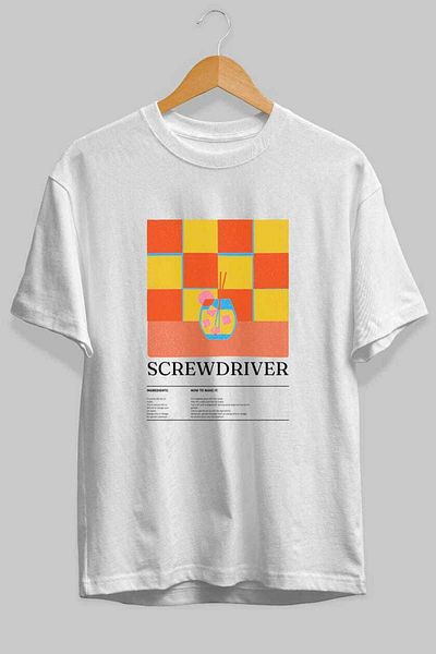 Ankhises Screwdriver Cocktail Front Printed Oversize T-Shirt Men Women Cotton Crewneck Tshirt