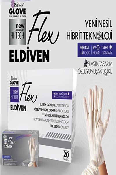 Reflex Flex Tpe Pudrasız Beyaz Eldiven L-XL Beden 20 Paket x 100 Adet