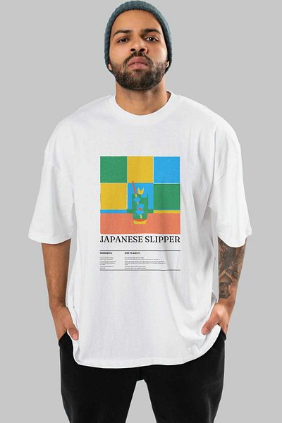Ankhises Japanese Slipper Cocktail Front Printed Oversize T-Shirt Men Women Cotton Crewneck Tshirt