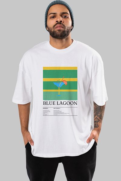 Ankhises Blue Lagoon Cocktail Front Printed Oversize T-Shirt Men Women Cotton Crewneck Tshirt