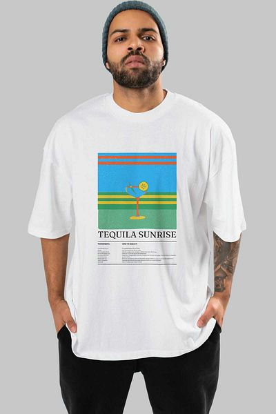 Ankhises Tequila Sunrise Cocktail Front Printed Oversize T-Shirt Men Women Cotton Crewneck Tshirt