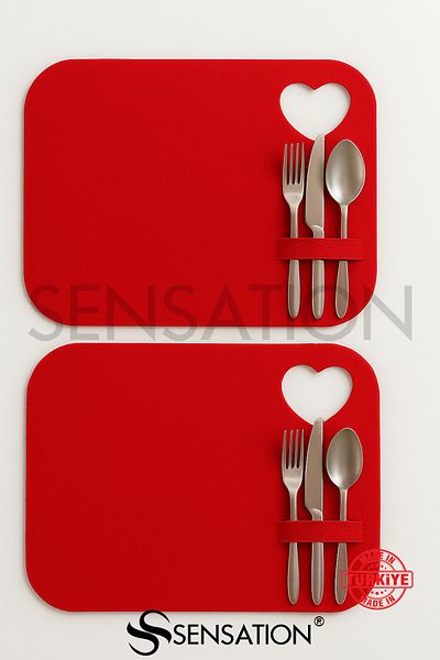 Sensation Heart Detailed Rectangular Felt American Service, Supla 2-Piece Service Set