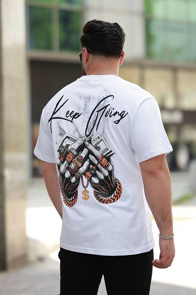 STOCX Keep Going Oversized Men's T-Shirt with Text and Graphic Detail