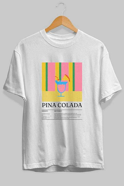 Ankhises Pina Colada Cocktail Front Printed Oversize T-Shirt Men Women Cotton Crewneck Tshirt