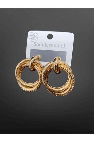 FM Gold Color Multiple Ring Shiny 316L Steel Women's Earrings |   Modern Texture