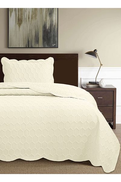 Bikaya Home Honey Comb 3D Single Bedspread Set (2 Pieces) - 180X240 cm - with Pvc Bag