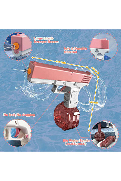 Generic Electric Water Gun, High Capacity, Up to 35 ft Range, One-Button Automatic, Pink