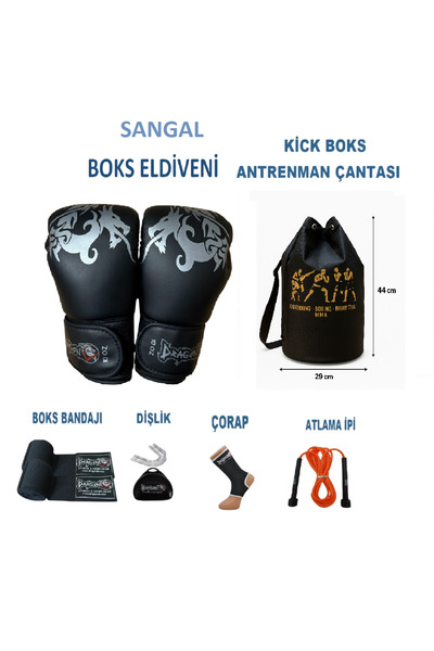 Dragondo Sangal 6’lı Kick Boks – Muay Thai Antrenman Seti | Büzgülü Spor Çant...