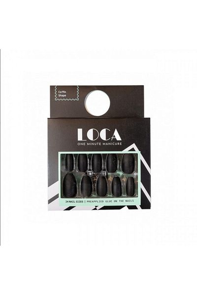 loça Lucca Coffin Shape Matte Black Self-Adhesive False Nails No. 6