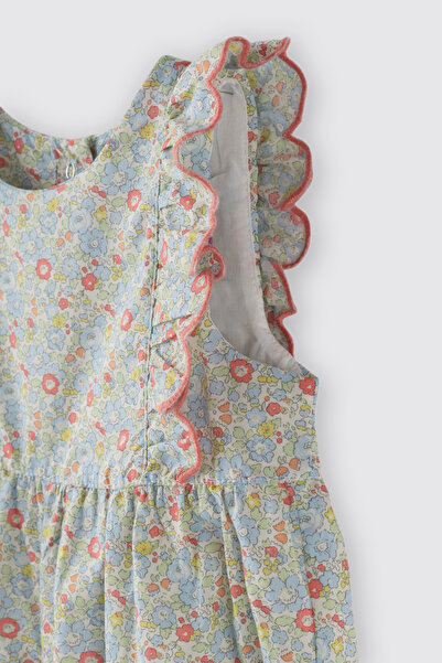 Panço Liberty Kumaş Çiçek Desenli Kolları Fırfır Detaylı Yenidoğan Tulum