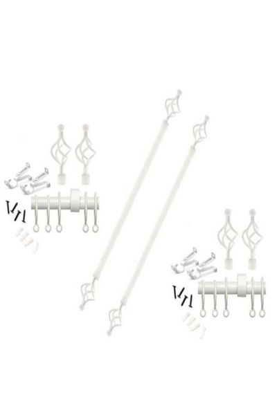AWF AL WADI FURNITURE Set of 2 Roman Extendable Window Curtain Rods, Metal Single Rods Drapery Rods WHITE, 110 – 200 cm