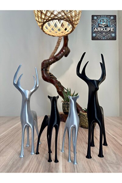 ARKlife 3D Electronic 4lü Siyah-Gümüş Modern Geyik Figür Ev Ofis Şık Dekorati...