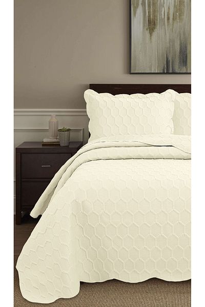 Bikaya Home Honey Comb 3D Double Bedspread Set (3 Pieces) - 260X240 cm - with Pvc Bag