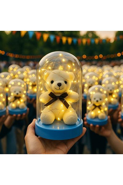 etxShop 2 Pieces Led Lighted Special Day Mawlid, Birthday, Party Gift Teddy Bear Bell Baby Gift 9X13Cm