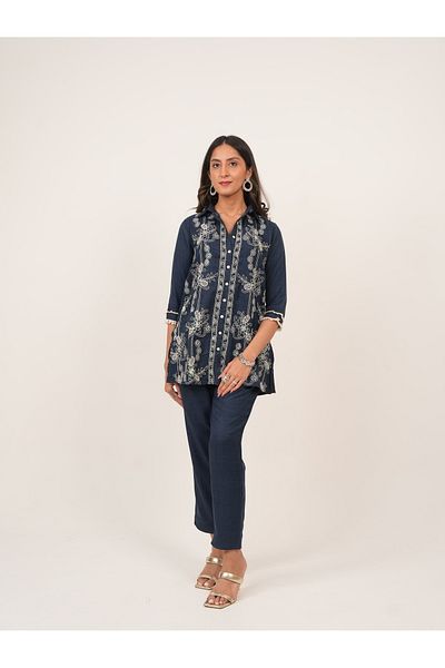 Lehar Navy Blue Embroidered & Sequinned Co-Ord Set