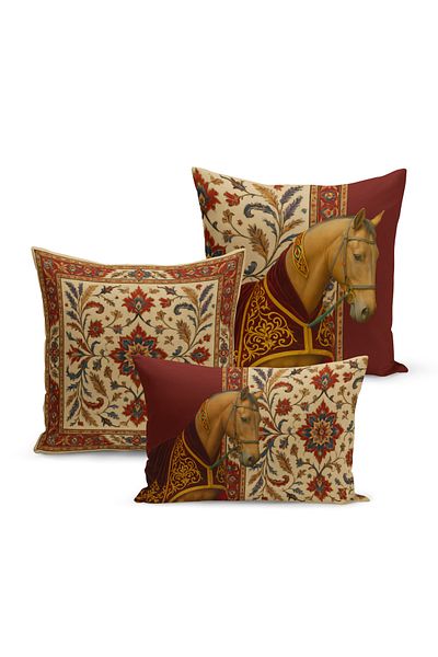 Bertille Home Classic Horse Series Double Sided Digital Printed Set of 3 Throw Pillow Covers (Horse)