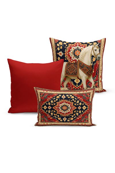 Bertille Home Classic Horse Series Double Sided Digital Printed Set of 3 Throw Pillow Covers (Horse)