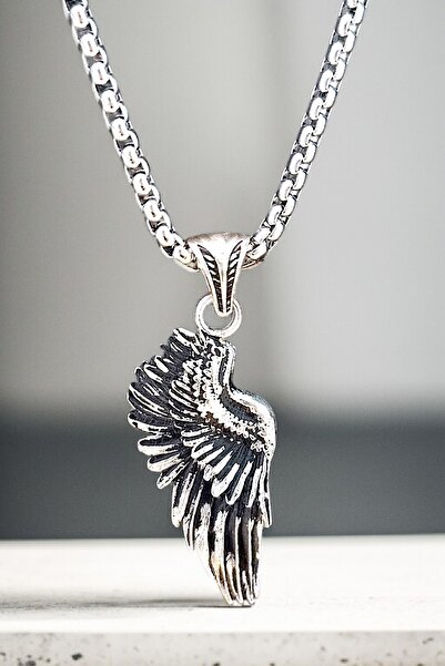 Silver Plated K-158 Stainless Kromix Men's Necklace Eagle Wing Medallion